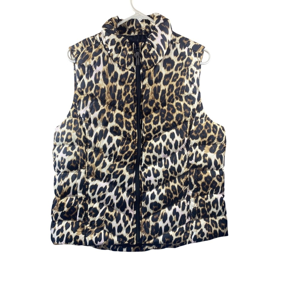 Lands End Vest Womens Large Leopard Puffer Lifestyle Outdoor Academia Streetwear